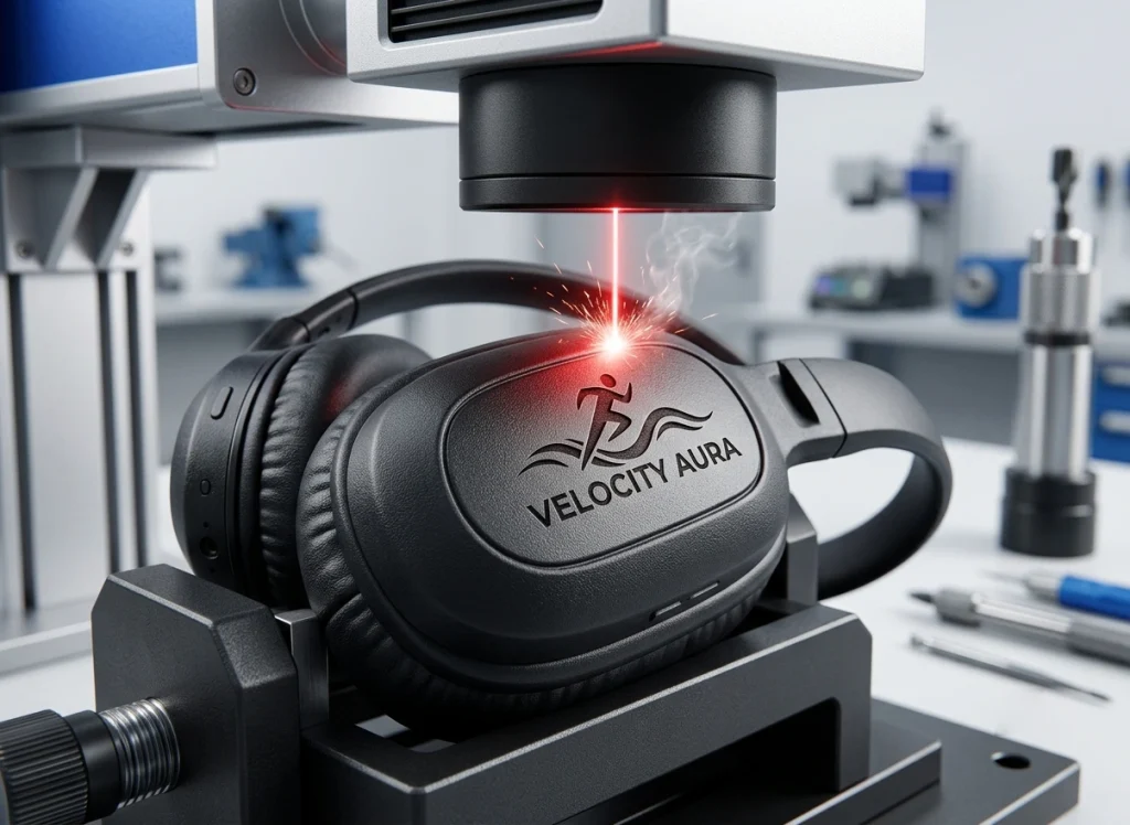 Precision laser engraving for brand customization on headphones