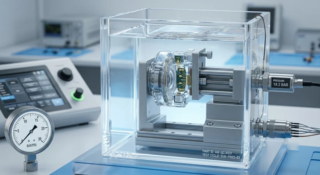 Precision submersion testing of swimming headphone components