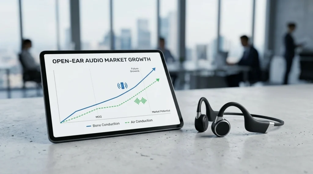 Comparative market potential analysis graph displaying growth trajectories for OEM bone conduction headphones and air conduction models