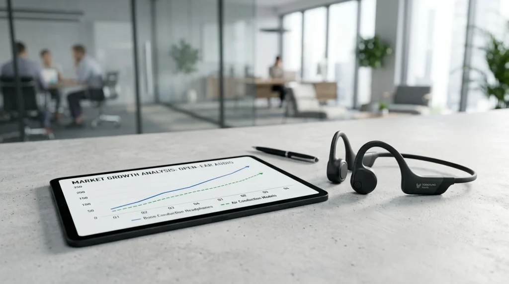 Comparative market potential analysis graph displaying growth trajectories for OEM bone conduction headphones and air conduction models