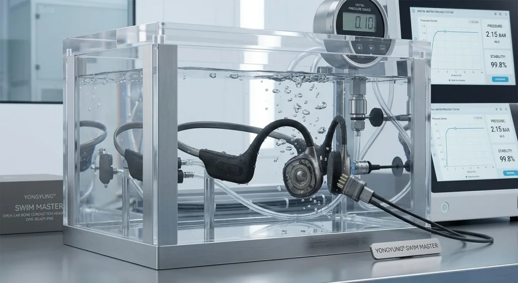 IPX8 waterproof pressure chamber testing for bone conduction swimming headphones