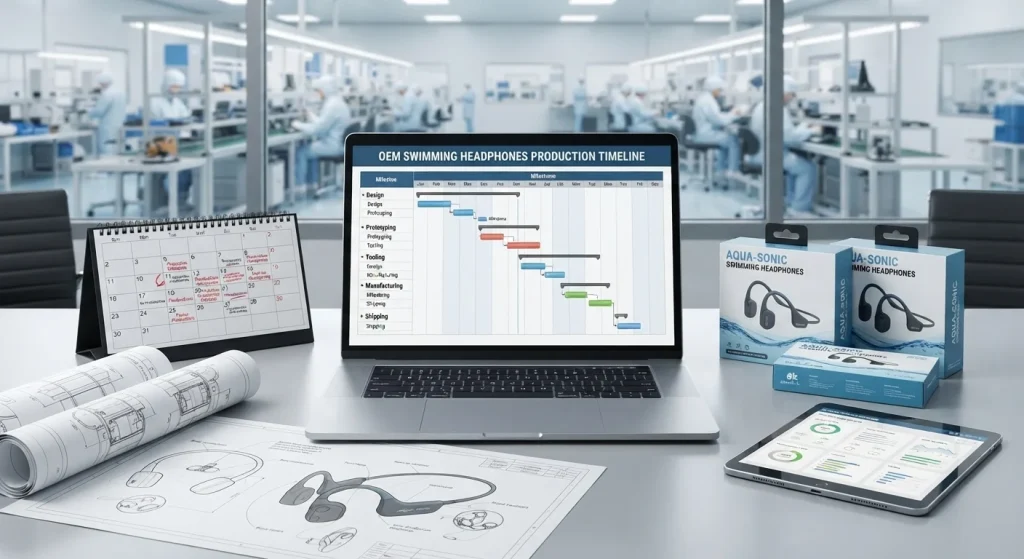 Private label swimming headphones manufacturing timeline and OEM production schedule